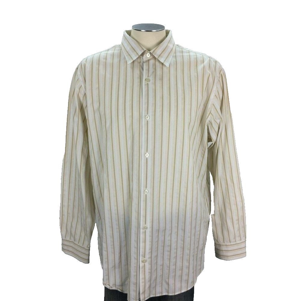 Banana Republic Button Front Shirt‎ XL Tan White Stripe Cotton Mens